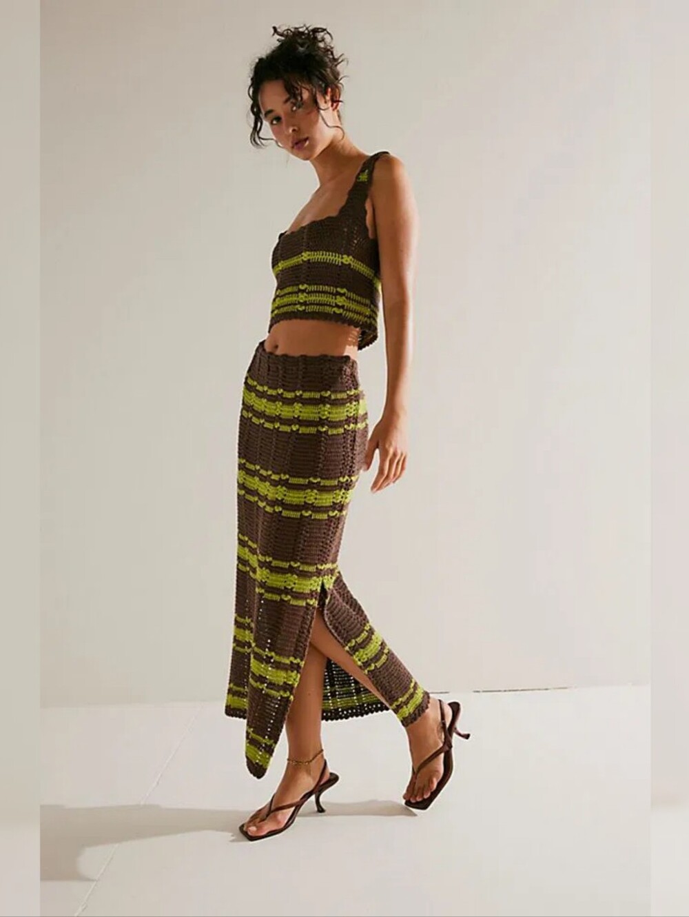 Free People FP Beach Donni Set Chocolate Combo‎ Crochet Set Women's Size Large